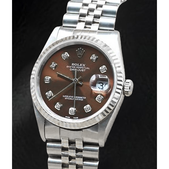 Rolex Datejust Chocolate Diamond Dial Stainless Steel Watch