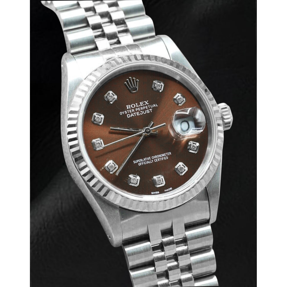 Rolex Datejust Chocolate Diamond Dial Stainless Steel Watch