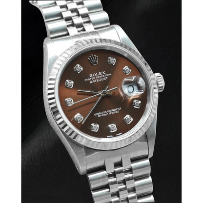 Rolex Datejust Chocolate Diamond Dial Stainless Steel Watch