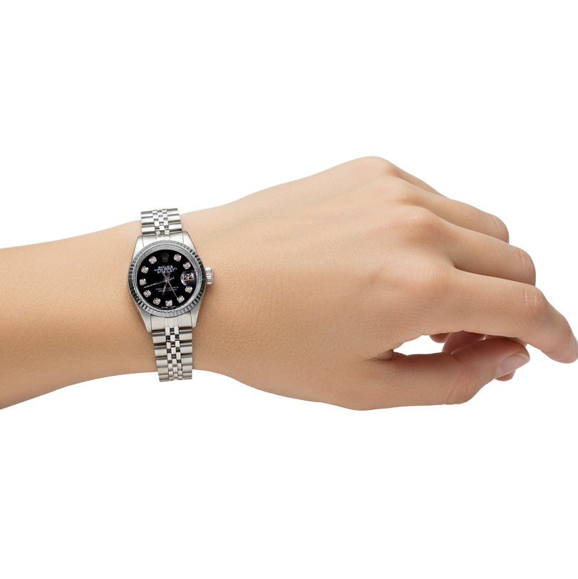 Rolex Datejust Diamond Dial Fluted Bezel Ladies Watch Ss Jubilee P4