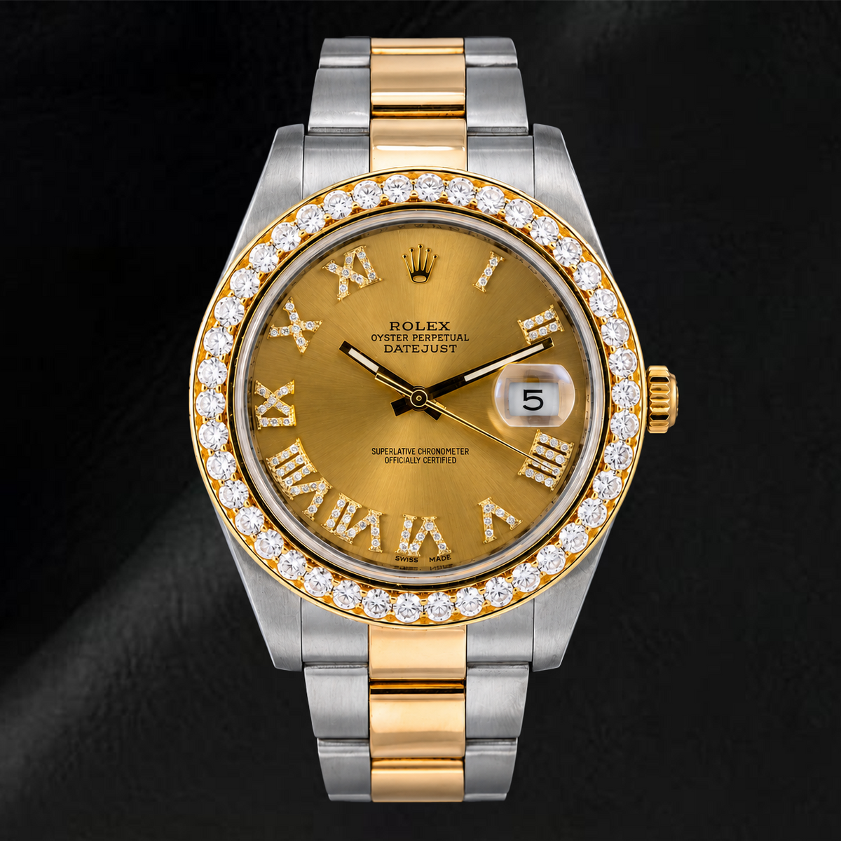 Rolex Datejust II 41mm 116333 Champagne Roman Diamond Dial Diamond Bezel Watch