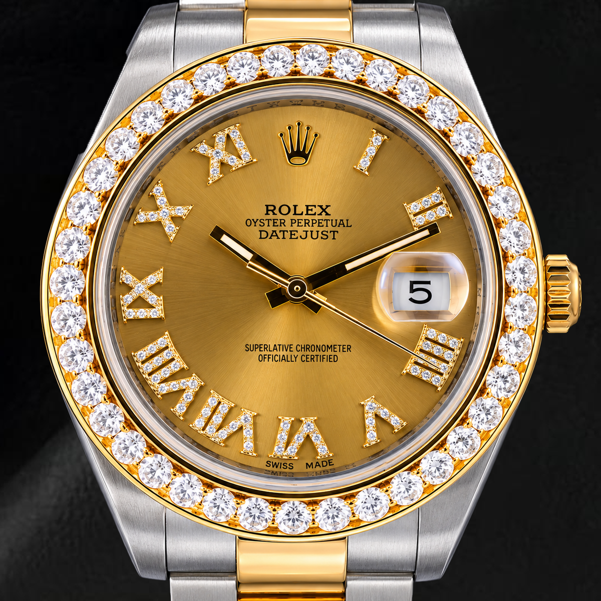 Rolex Datejust II 41mm 116333 Champagne Roman Diamond Dial Diamond Bezel Watch