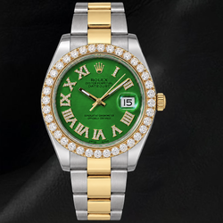 Rolex Datejust II 41mm 116333 Green Roman Diamond Dial Two Tone Watch