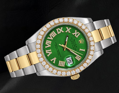 Rolex Datejust II 41mm 116333 Green Roman Diamond Dial Two Tone Watch