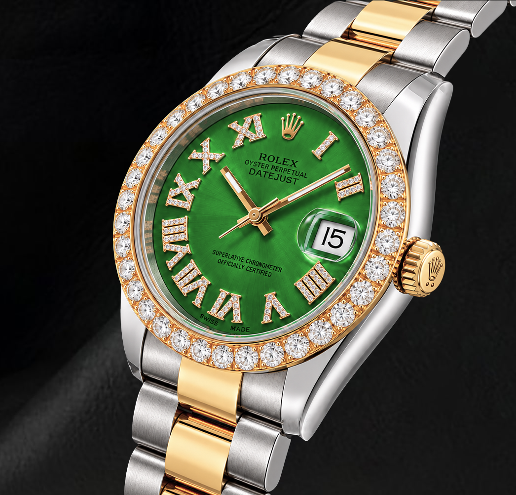 Rolex Datejust II 41mm 116333 Green Roman Diamond Dial Two Tone Watch
