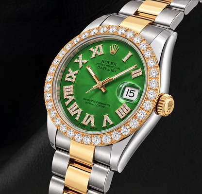 Rolex Datejust II 41mm 116333 Green Roman Diamond Dial Two Tone Watch