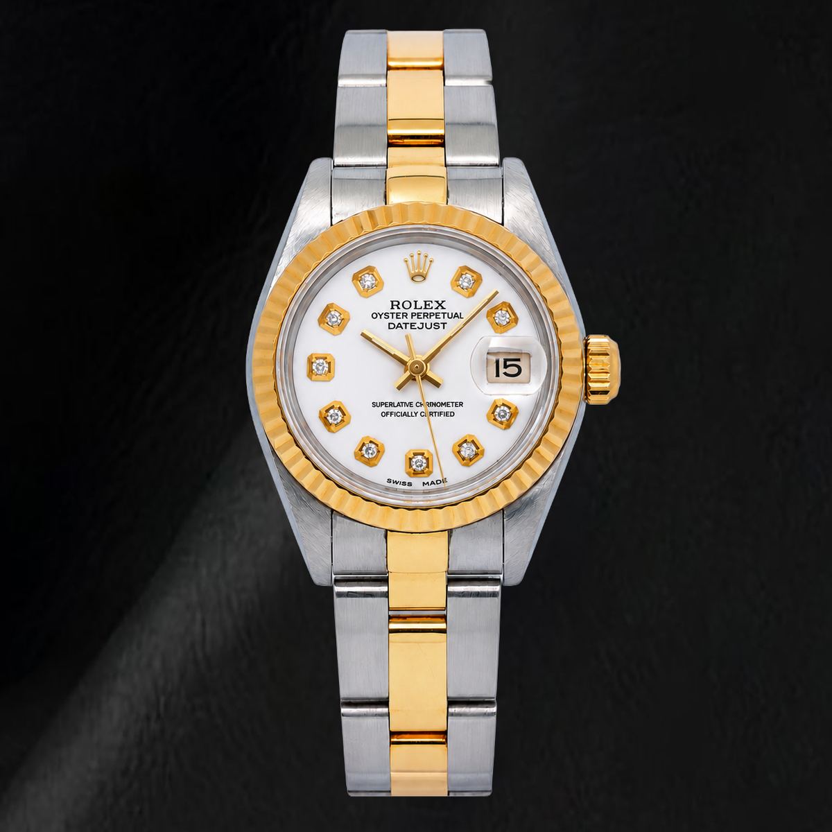 Rolex Datejust Ladies 26mm 69173 White Diamond Dial Two Tone Oyster Bracelet Watch