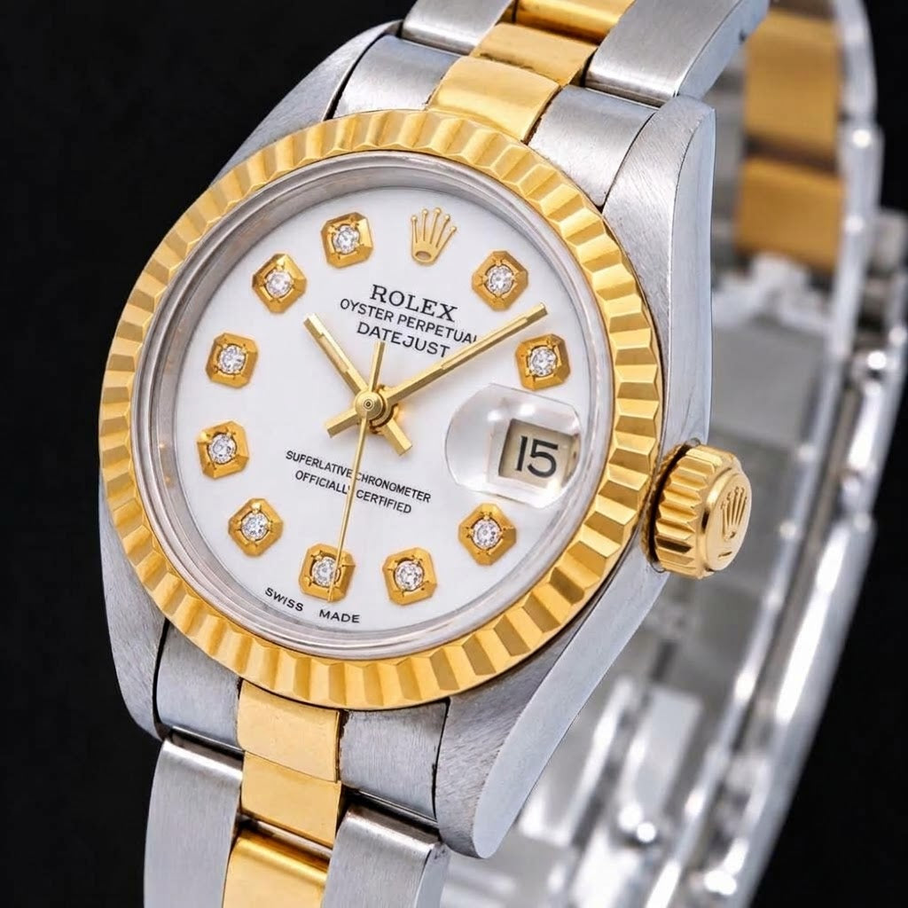 Rolex Datejust Ladies 26mm 69173 White Diamond Dial Two Tone Oyster Bracelet Watch