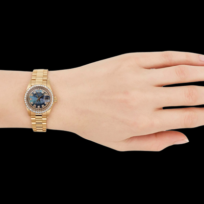 Rolex Datejust Ladies Watch Mother Of Pearl String Diamond Dial Yg