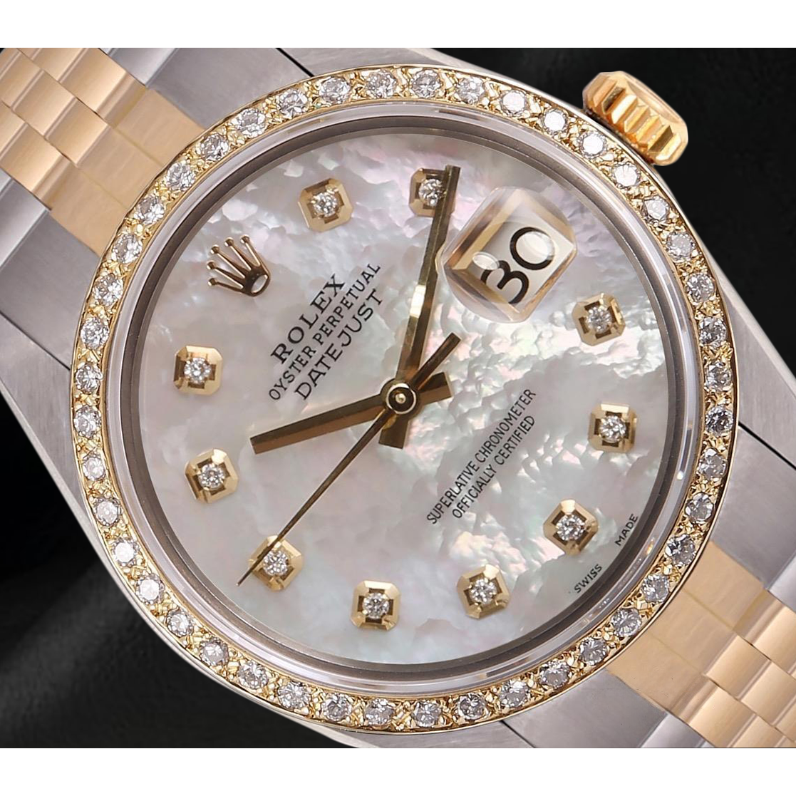 Rolex Datejust Men Watch Pearlized Mop Diamond Dial Two Tone QUICK SET