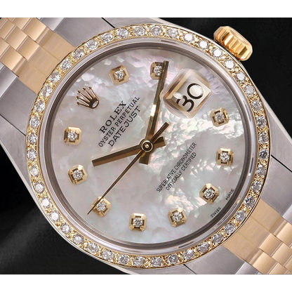 Rolex Datejust Men Watch Pearlized Mop Diamond Dial Two Tone QUICK SET