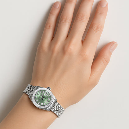 Rolex Datejust Olive Green Baguette Diamond 26 mm Stainless Steel Watch P4