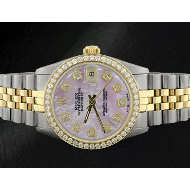 Rolex Datejust Pink Mother Of Pearl Diamond Dial 31 mm Two Tone Watch