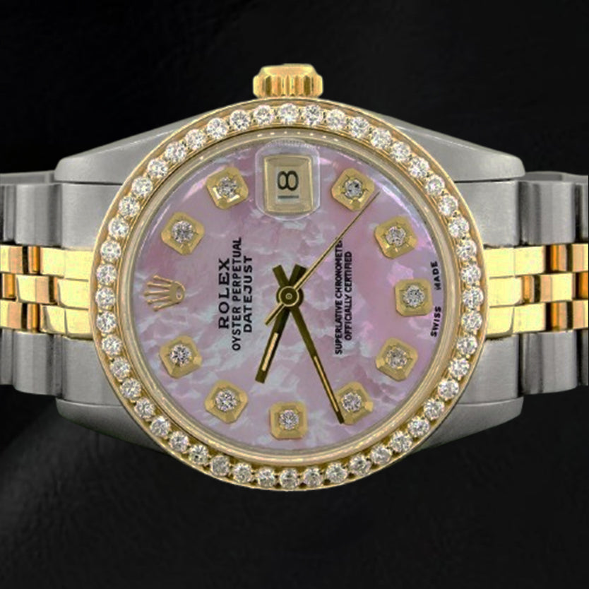 Rolex Datejust Pink Mother Of Pearl Diamond Dial 31 mm Two Tone Watch