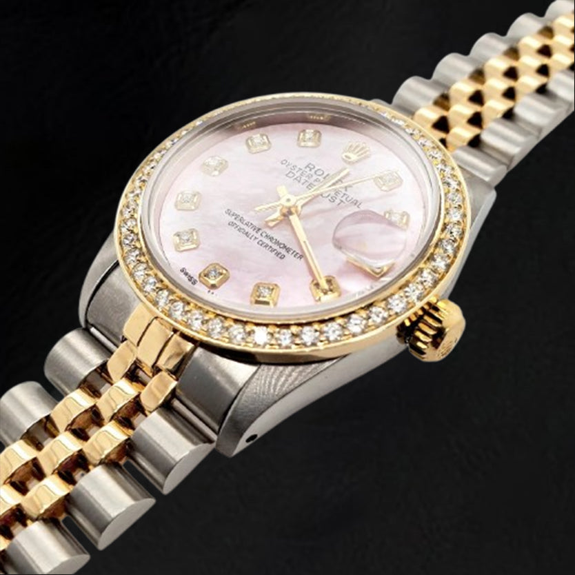 Rolex Datejust Pink Mother Of Pearl Diamond Dial 31 mm Two Tone Watch