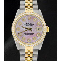 Rolex Datejust Pink Mother Of Pearl Diamond Dial 31 mm Two Tone Watch