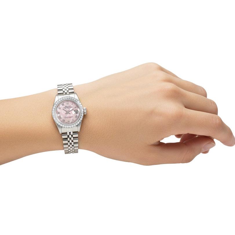 Rolex Datejust Pink Mother Of Pearl Roman Dial 26 mm Stainless Steel Watch P5