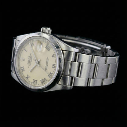 Rolex Datejust Watch Roman Dial Smooth Bezel Stainless Steel Midsize
