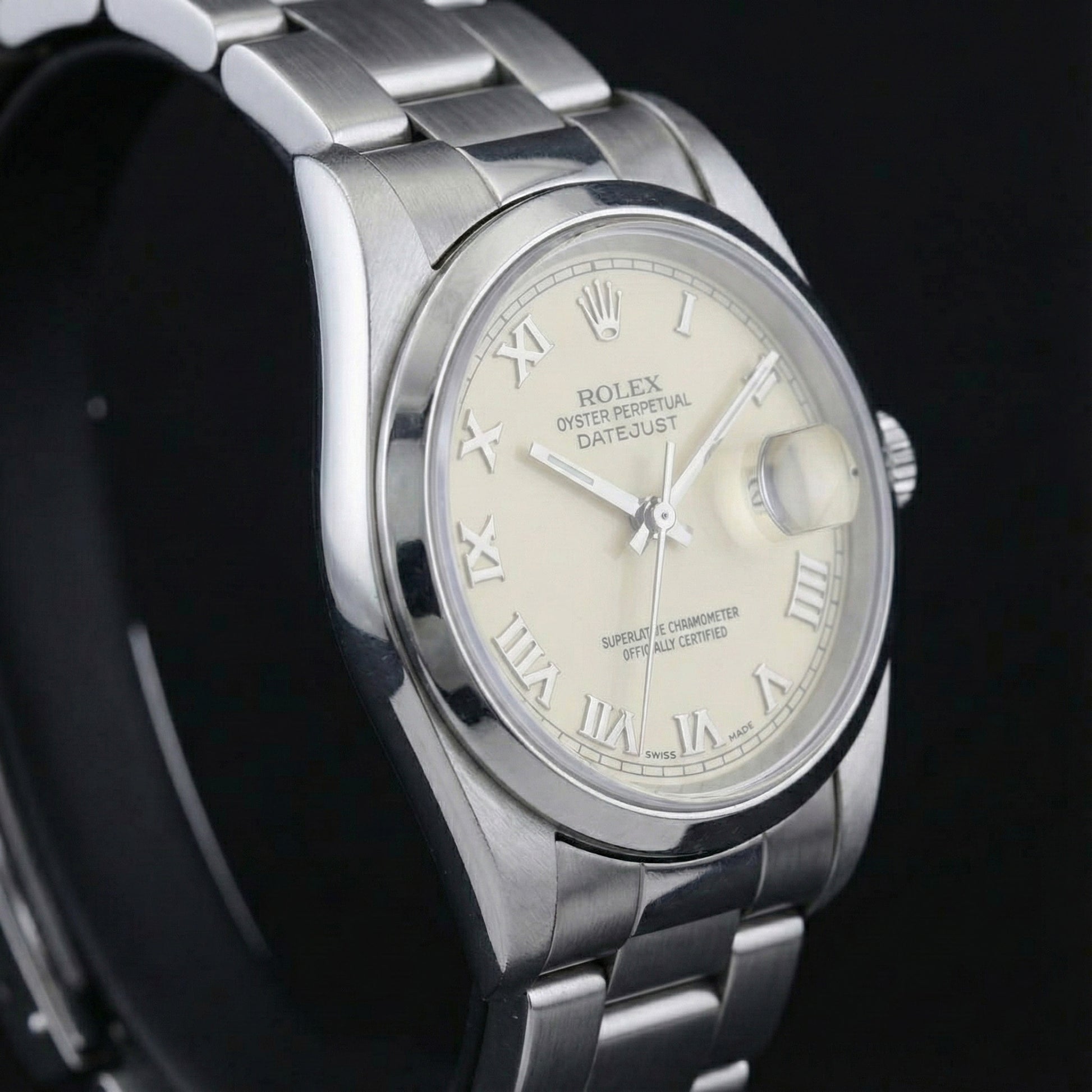 Rolex Datejust Watch Roman Dial Smooth Bezel Stainless Steel Midsize