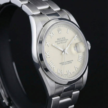 Rolex Datejust Watch Roman Dial Smooth Bezel Stainless Steel Midsize