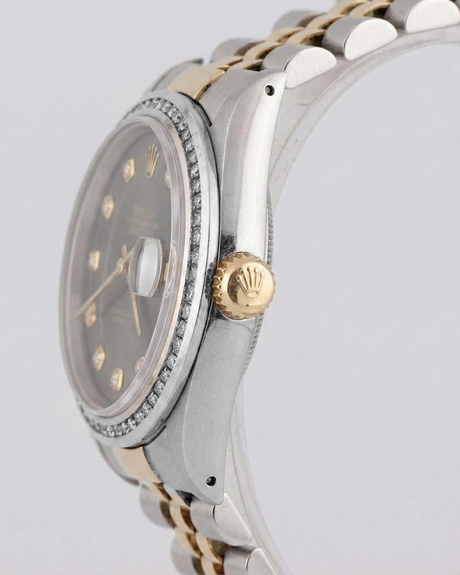 Rolex Datejust Watch Two Tone Men Channel Bezel Diamond