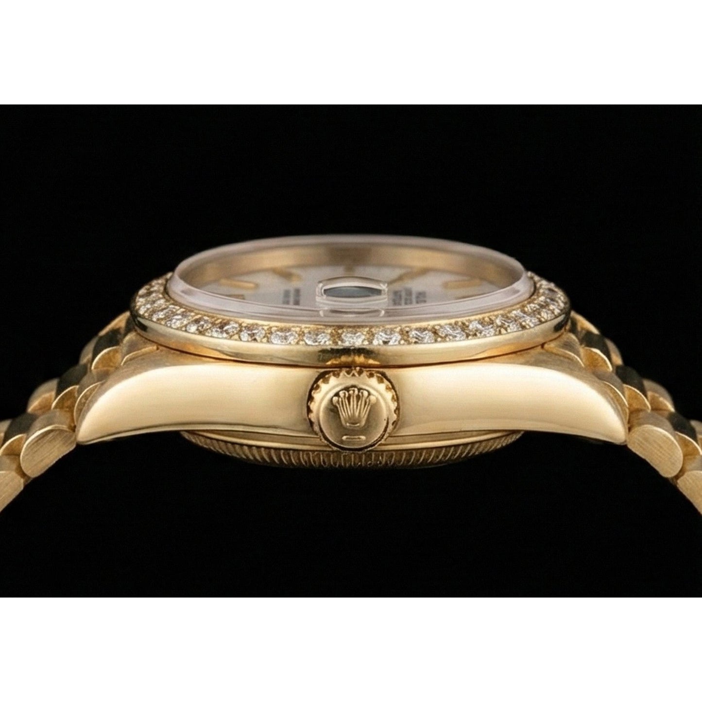 Rolex Datejust Watch Yellow Gold Bracelet Stick Dial Diamond Bezel