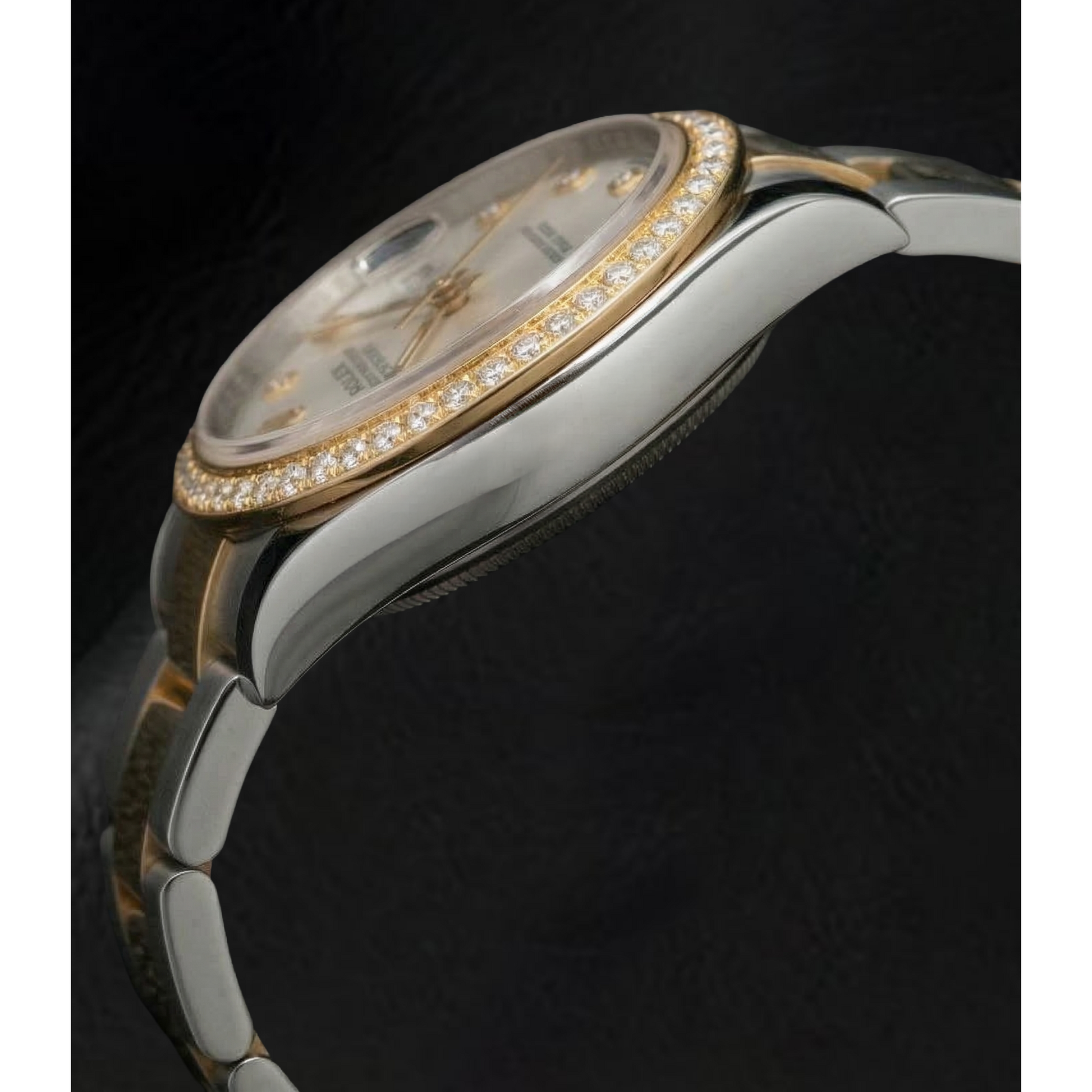Rolex Datejust Year 2011 White Mother Of Pearl Diamond Dial Diamond Bezel 31 mm Two Tone Watch