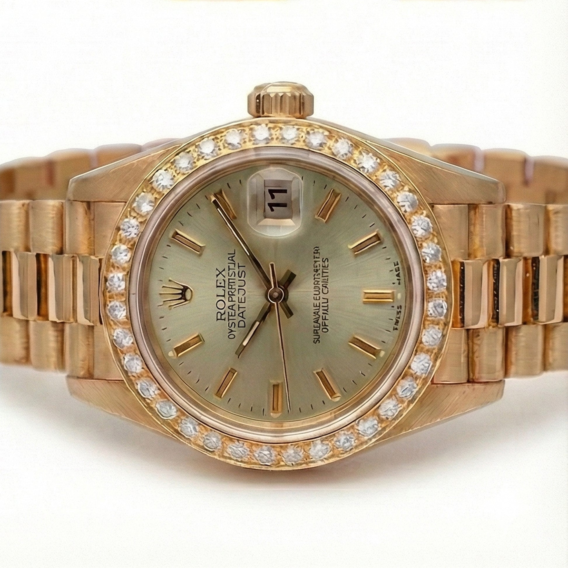 Rolex Datejust Yg President Style Watch Gray Stick Dial Diamond