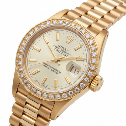 Rolex Datejust Yg President Style Watch Gray Stick Dial Diamond