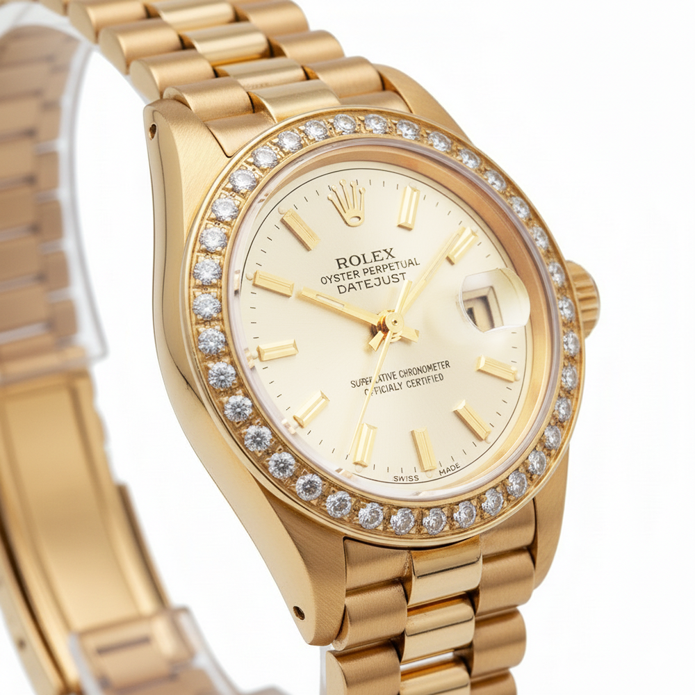 Rolex Datejust Yg President Style Watch Gray Stick Dial Diamond