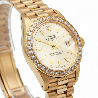 Rolex Datejust Yg President Style Watch Gray Stick Dial Diamond