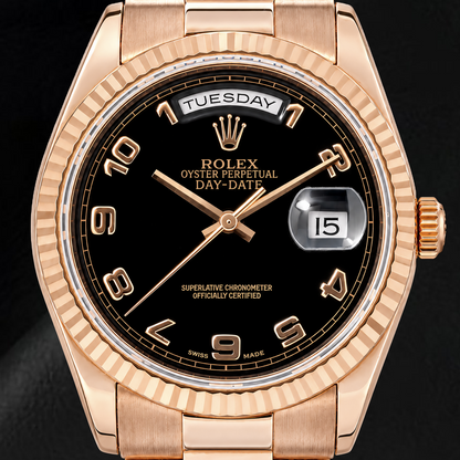 Rolex Day-Date 118235 36mm Black Arabic Dial Rose Gold Watch