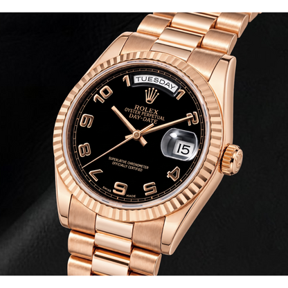 Rolex Day-Date 118235 36mm Black Arabic Dial Rose Gold Watch