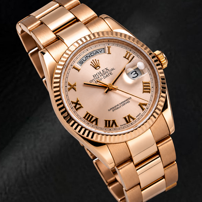 Rolex Day-Date 118235 36mm Sundust Roman Dial 18K Rose Gold Oyster Bracelet