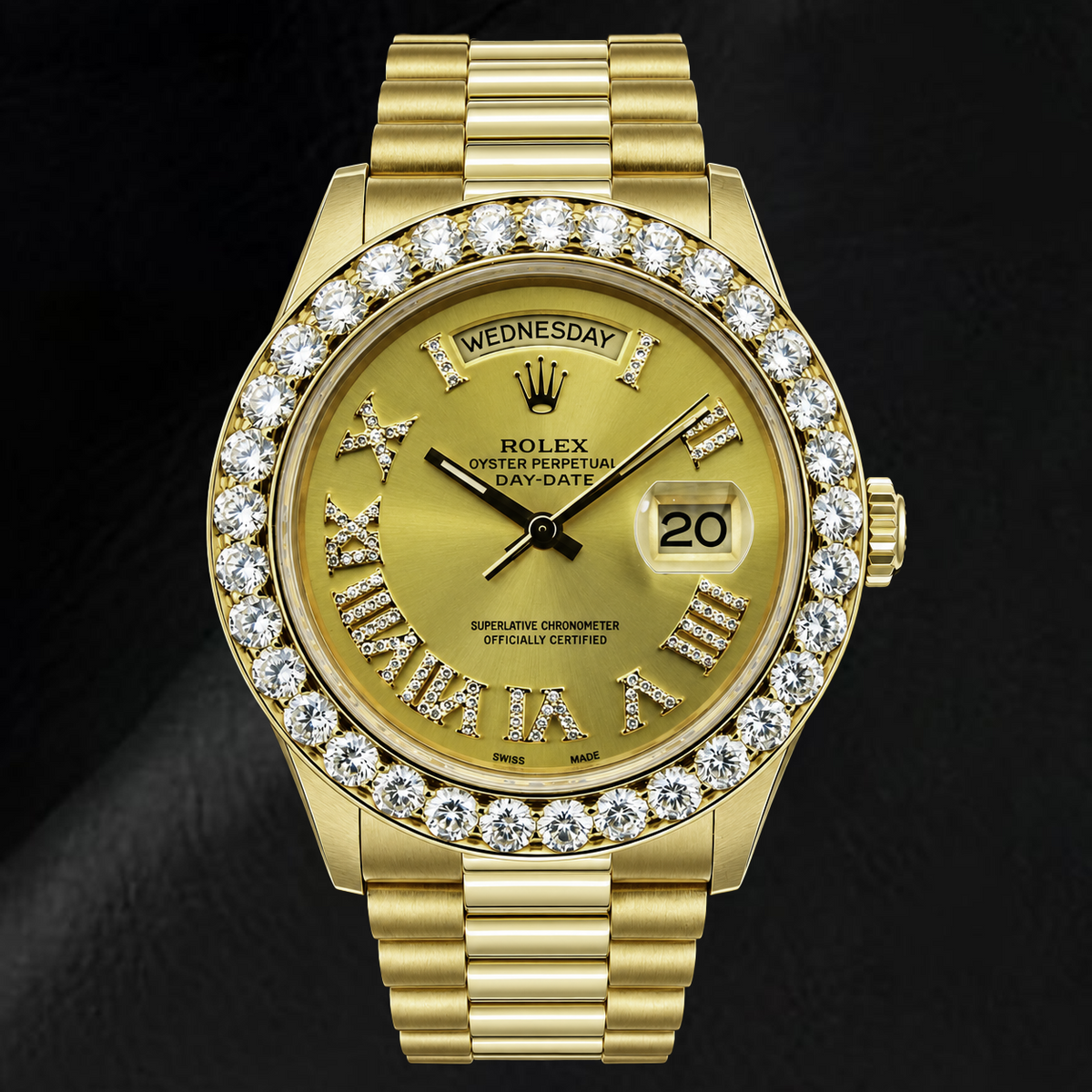 Rolex Day-Date 18038 36mm Champagne Roman Diamond Dial Yellow Gold Watch
