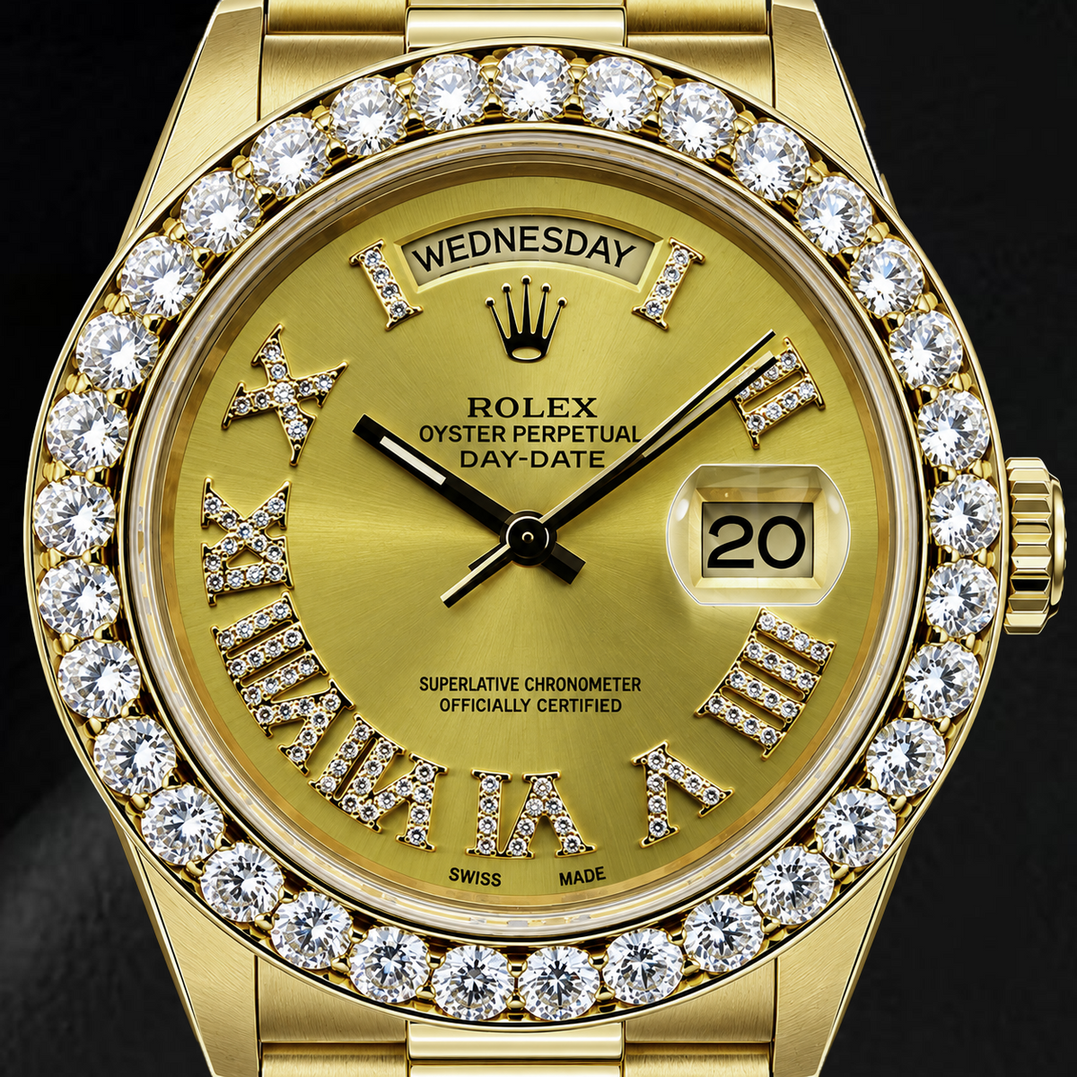 Rolex Day-Date 18038 36mm Champagne Roman Diamond Dial Yellow Gold Watch