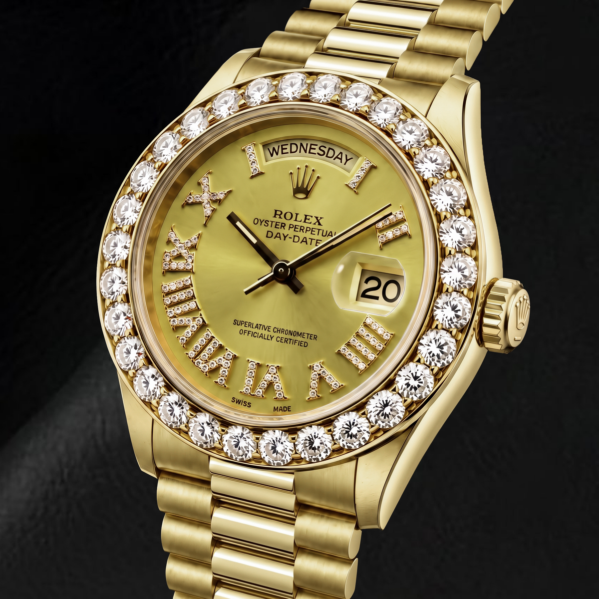 Rolex Day-Date 18038 36mm Champagne Roman Diamond Dial Yellow Gold Watch