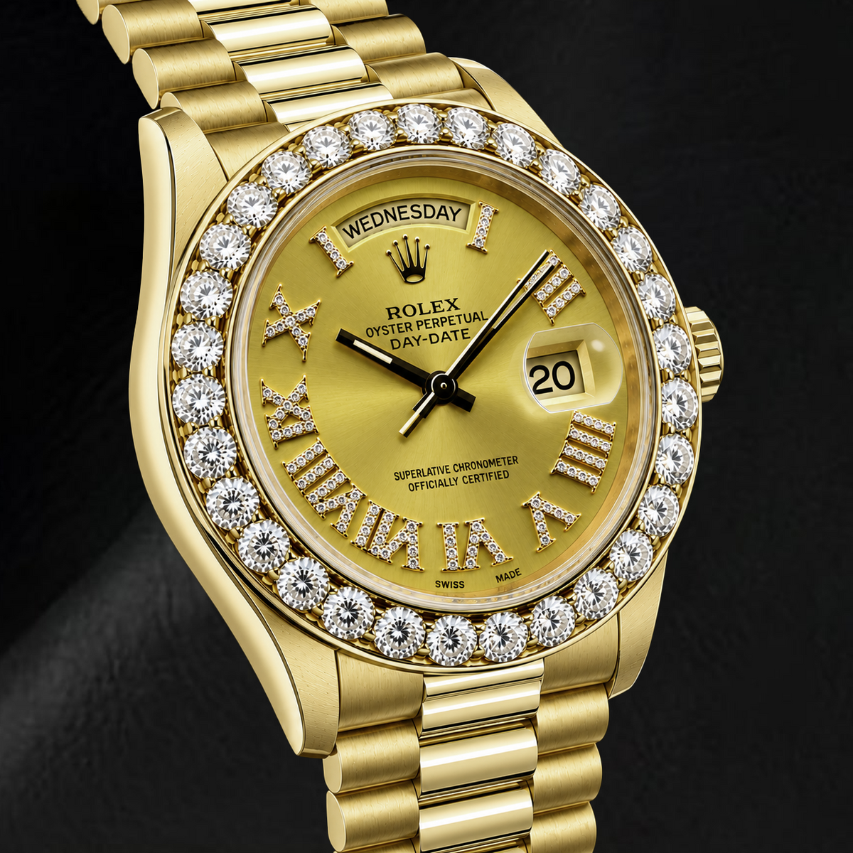 Rolex Day-Date 18038 36mm Champagne Roman Diamond Dial Yellow Gold Watch