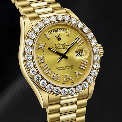 Rolex Day-Date 18038 36mm Champagne Roman Diamond Dial Yellow Gold Watch