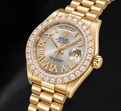 Rolex Day-Date 18038 36mm Silver Roman Diamond Dial Yellow Gold Watch