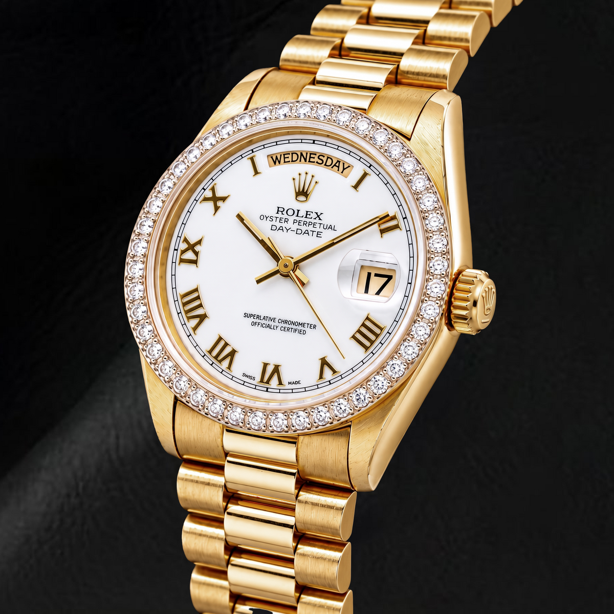 Rolex Day-Date 18038 36mm White Roman Dial Yellow Gold Watch