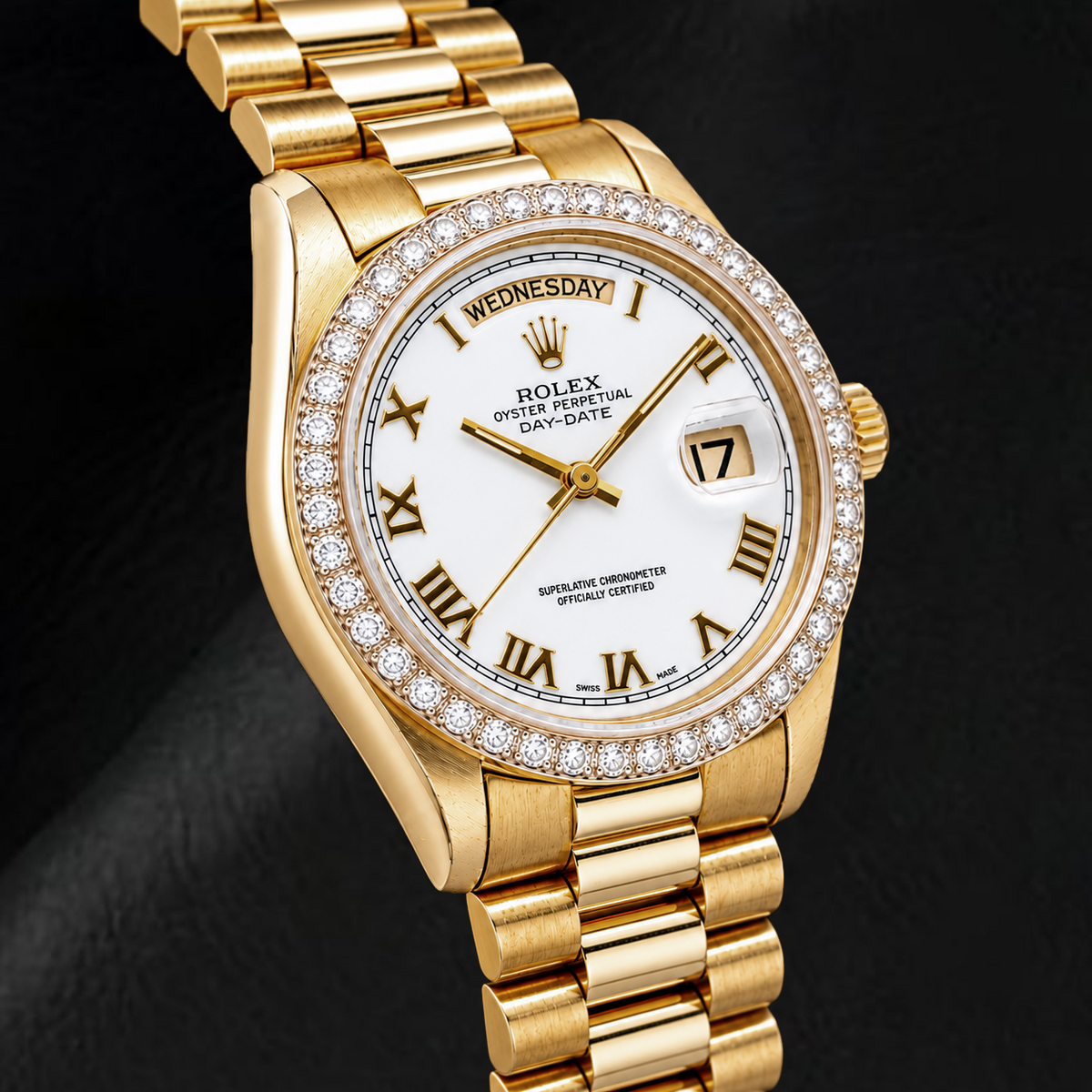 Rolex Day-Date 18038 36mm White Roman Dial Yellow Gold Watch