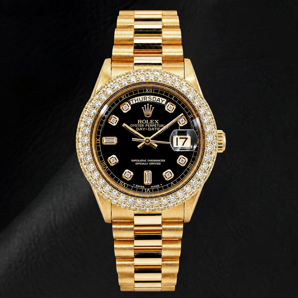 Rolex Day-Date 1803 36mm Black Diamond Dial Yellow Gold Watch