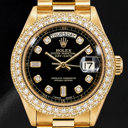 Rolex Day-Date 1803 36mm Black Diamond Dial Yellow Gold Watch