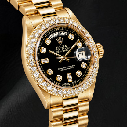 Rolex Day-Date 1803 36mm Black Diamond Dial Yellow Gold Watch