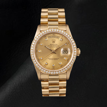 Rolex Day-Date 1803 36mm Champagne Diamond Dial 18K Yellow Gold Watch