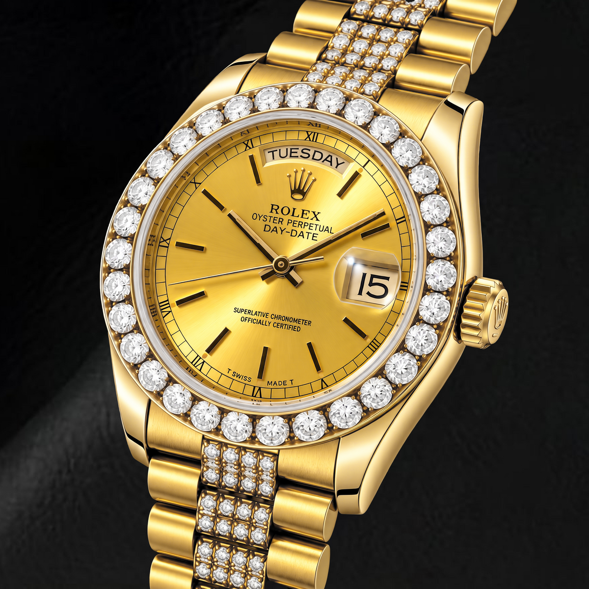 Rolex Day-Date 18078 36mm Champagne Stick Dial Yellow Gold Watch