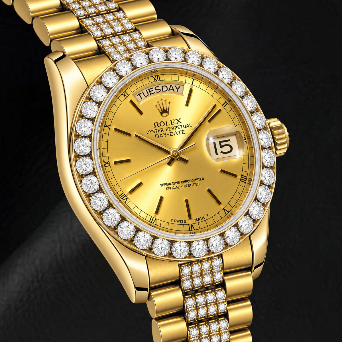Rolex Day-Date 18078 36mm Champagne Stick Dial Yellow Gold Watch