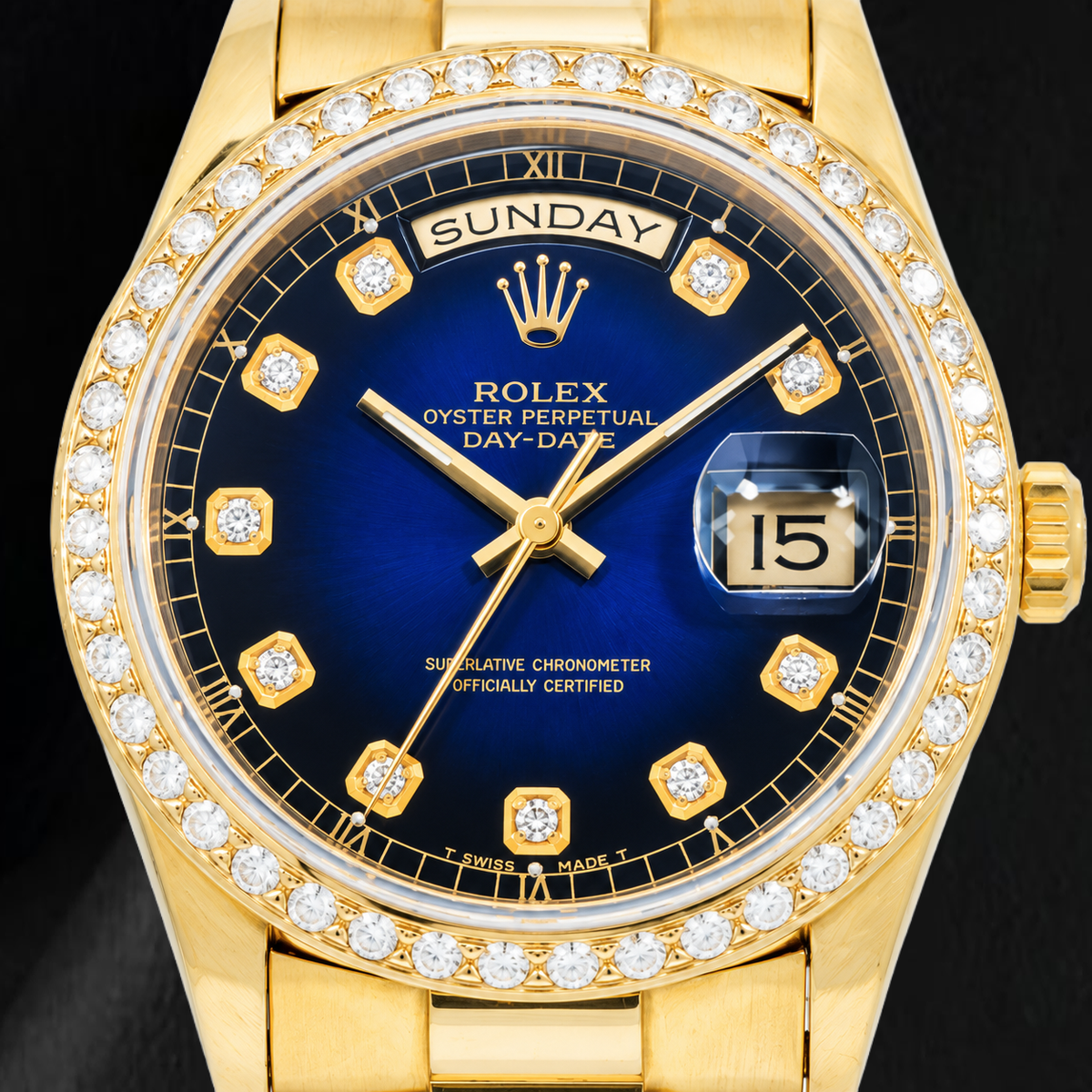 Rolex Day-Date 18238 36mm Blue Diamond Dial Yellow Gold Watch