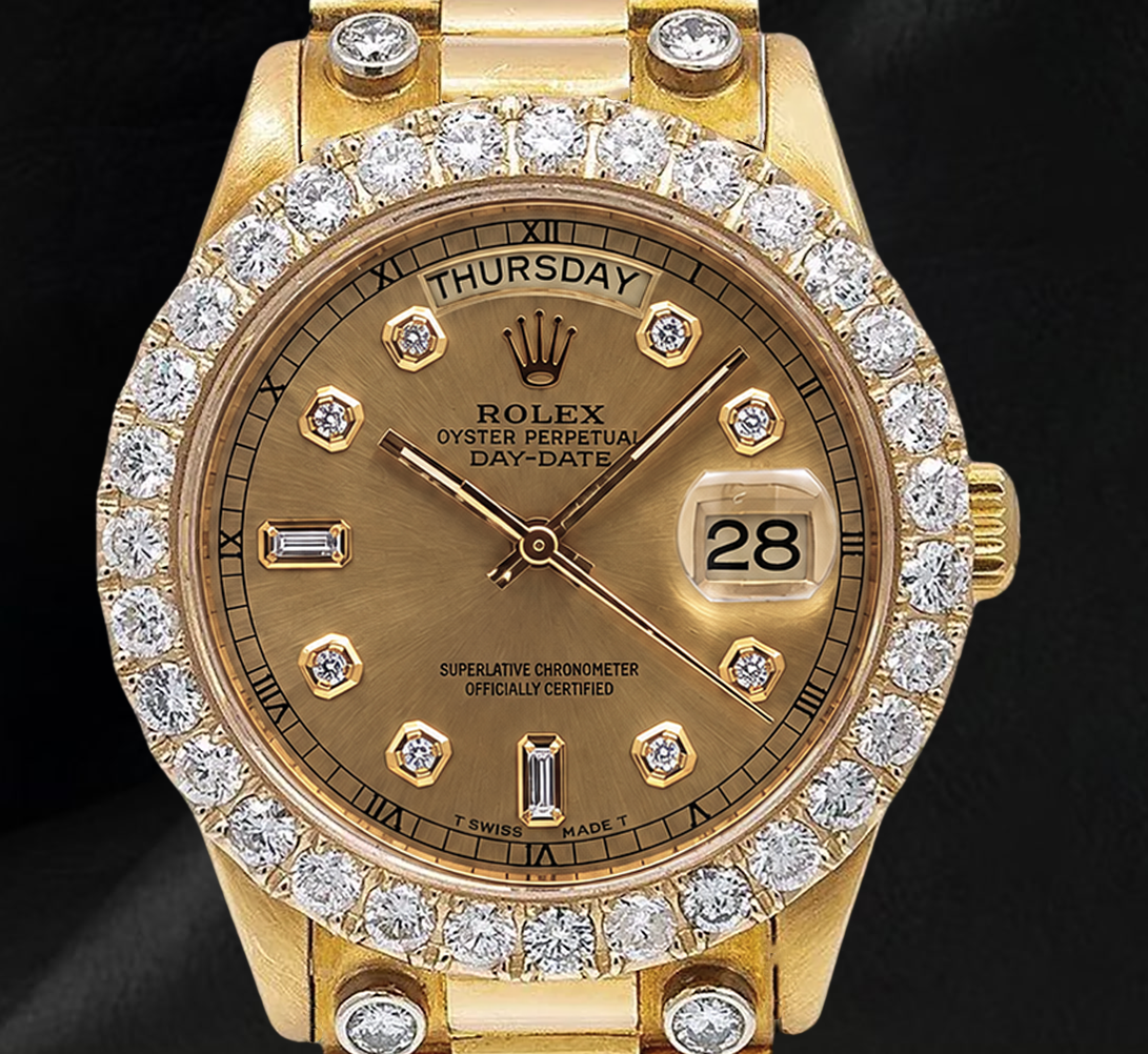 Rolex Day Date 18038 36mm Champagne Diamond Dial Yellow Gold Watch 18K